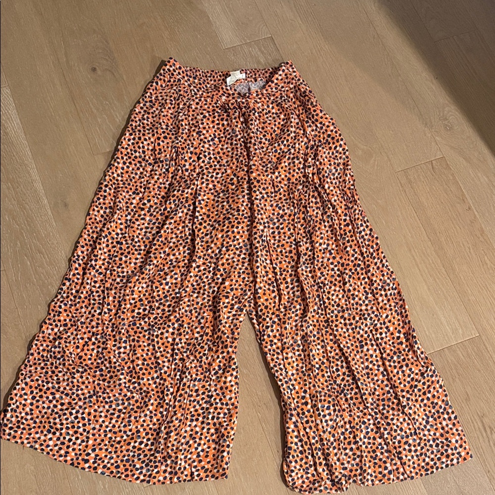 Anthropologie Orange and Black Polka Dot Cropped Pants - Picture 1 of 2